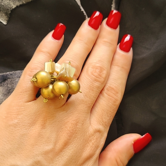 Women Handmade Jewelry Adjustable Gold Bubble Beads Ring - Picture 2 of 5